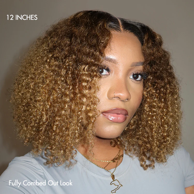 1 SEC INSTALL WIG | Sun-kissed Ombre Blonde Kinky Curly Glueless 5x5 Clouse Pre-Cut Lace Wig - US Only - Image 2