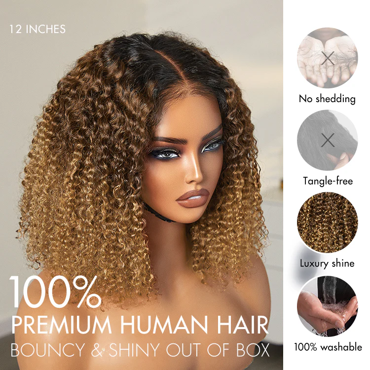 1 SEC INSTALL WIG | Sun-kissed Ombre Blonde Kinky Curly Glueless 5x5 Clouse Pre-Cut Lace Wig - US Only - Image 3