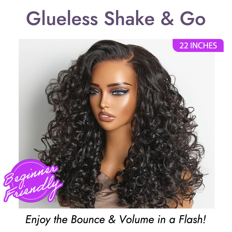 180% Density Bouncy Curls Glueless 5x5 Closure Pre-Cut Lace Layered Curly Wig Breathable Cap - Image 4
