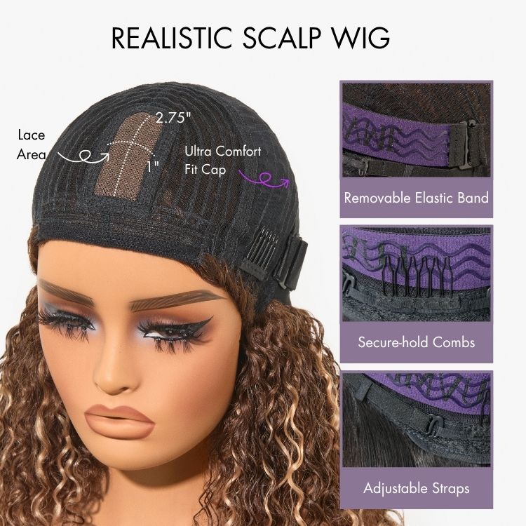 2 For $149.9 | 12 Inches Honey Blonde Highlight Yaki Bob with Bangs+ 8 Inches Boss Vibe Short Pixie Cut Minimalist Lace Wig No Code Needed - Image 6