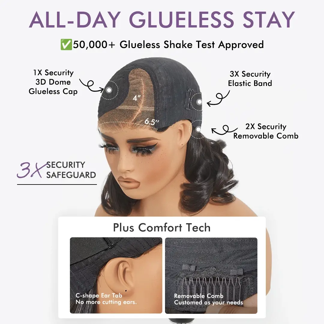 2 for $159.9 | 10 Inches Brown Highlight Water Wave Minimalist Lace Wig + 10 Inches Blunt Cut Glueless Minimalist HD Bob Wig No Code Needed - Image 8