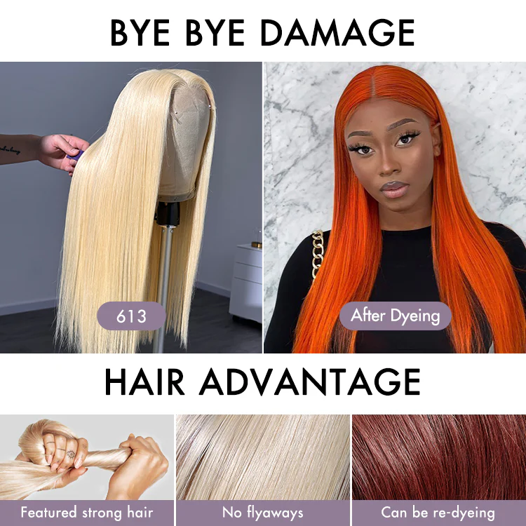 PreMax Wigs - 180% Density Easily Redyed 613 Silky Straight 5x5 Closure HD Lace Glueless Mid Part Long Wig Pre-cut & Plucked & Bleached - Image 3