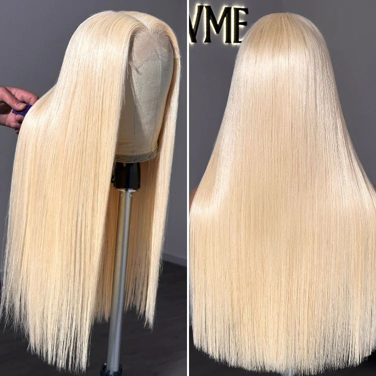 PreMax Wigs - 180% Density Easily Redyed 613 Silky Straight 5x5 Closure HD Lace Glueless Mid Part Long Wig Pre-cut & Plucked & Bleached - Image 6
