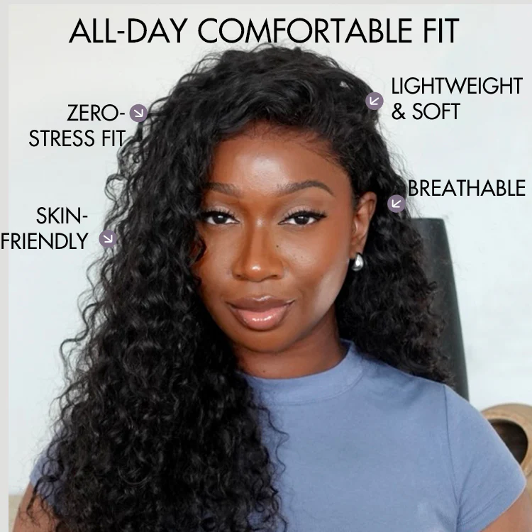 AiryFit™ Scalp Care Wigs - Deep Parting Water Wave Human Hair Wig Glueless 11x6 Frontal HD Lace Curly Wig - Image 2