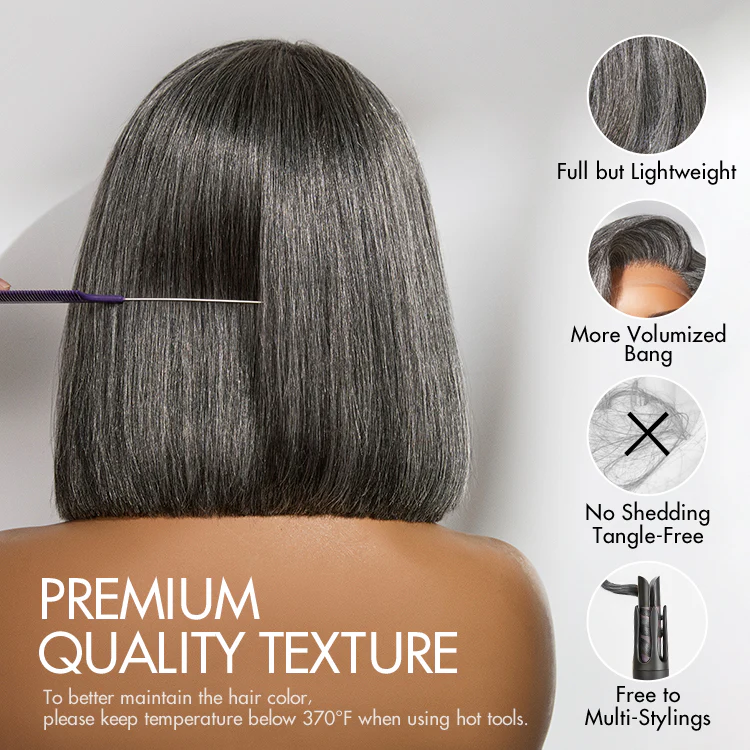 AiryFit™ Scalp Care Wigs -Salt and Pepper Glueless Minimalist HD Lace Bob Wig Pre-Cut Lace - US Only - Image 5