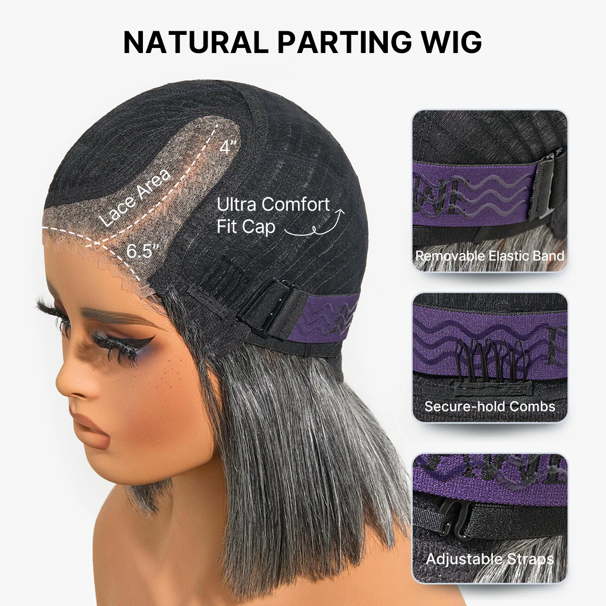 App Only | Salt & Pepper 100% Human Hair Layered Bob Wig Glueless Minimalist Lace Grey Wig Pre-Cut Lace - Image 8
