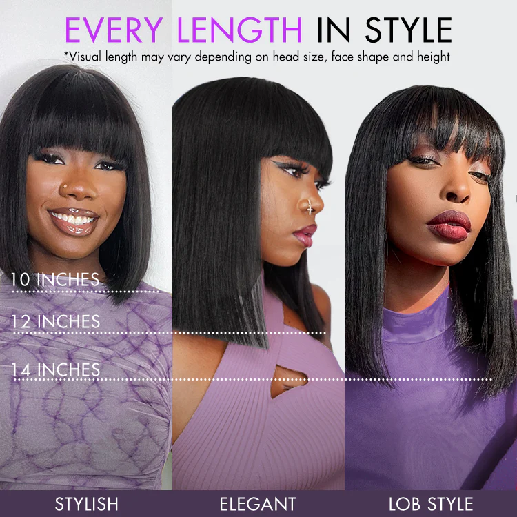 Ash Blonde Highlights Yaki Blunt Cut Bob Wig with Bangs Glueless Minimalist Lace Short Wig Breathable Cap - Image 10