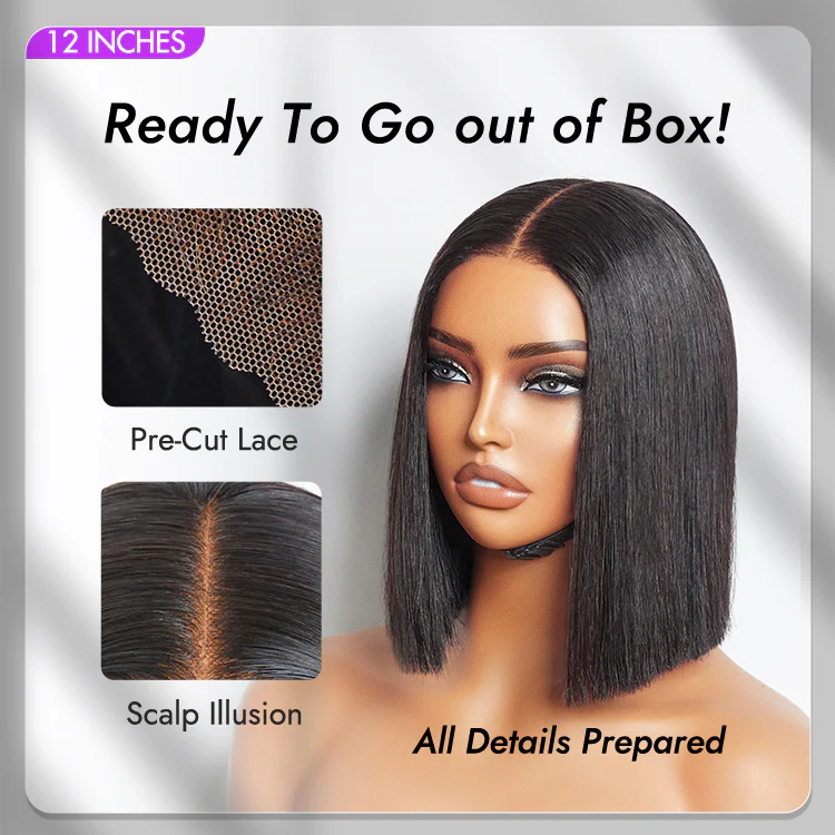 Glueless 4x4 Closure Undetectable HD Lace Bob Wig 100% Human Hair | Pre-bleached Knots - US Only - Image 4