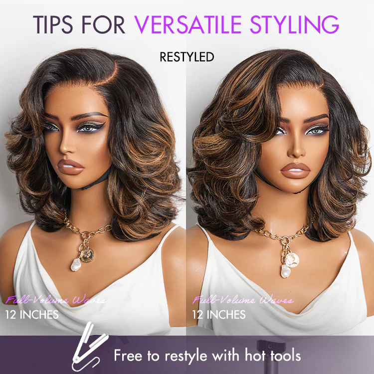 Brown Highlight Layered Wavy Butterfly Haircut Glueless Minimalist HD Lace Wig Pre-Cut Lace - Image 7