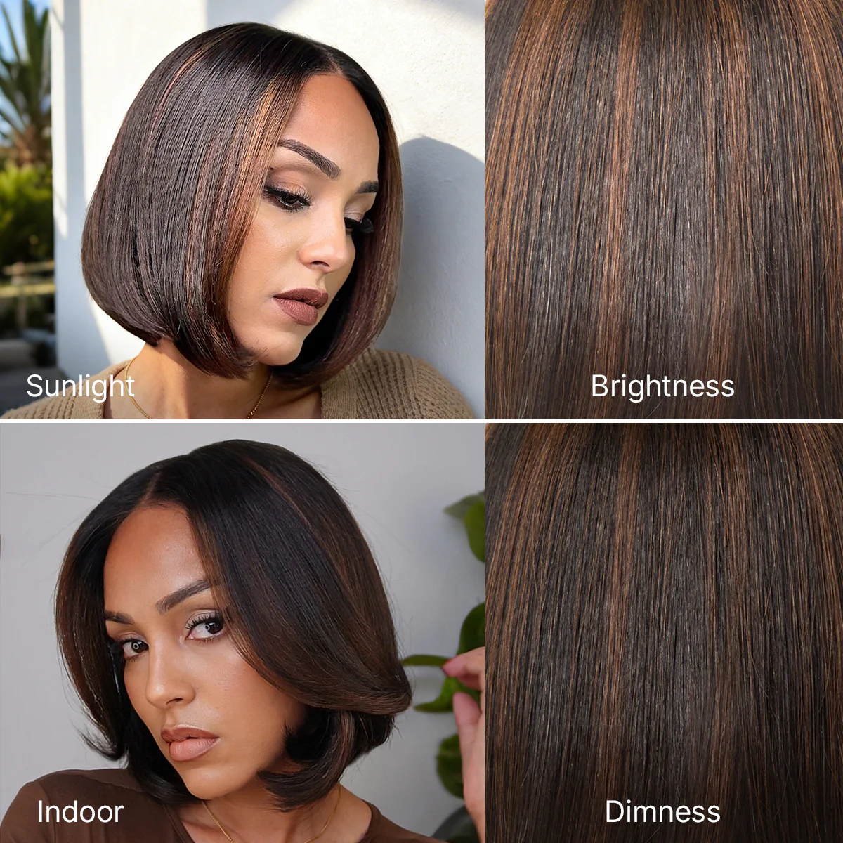 Brown Highlight Silky Short Bob Wig Layered Cut Human Hair Glueless 5x5 Closure Pre-Cut Lace Wig - Image 10