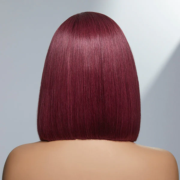 Burgundy New Trend Side-swept Bangs Glueless Wide T Lace Bob Wig 100% Human Hair - US Only - Image 6