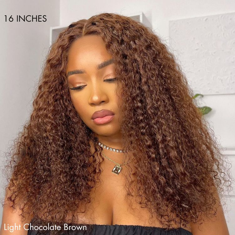 Chocolate Brown Long Curly Glueless 5x5 Closure Long Wig 100% Human Hair - US Only - Image 2