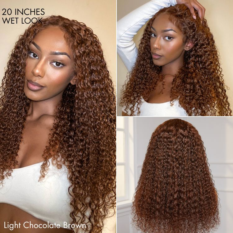 Chocolate Brown Long Curly Glueless 5x5 Closure Long Wig 100% Human Hair - US Only - Image 3