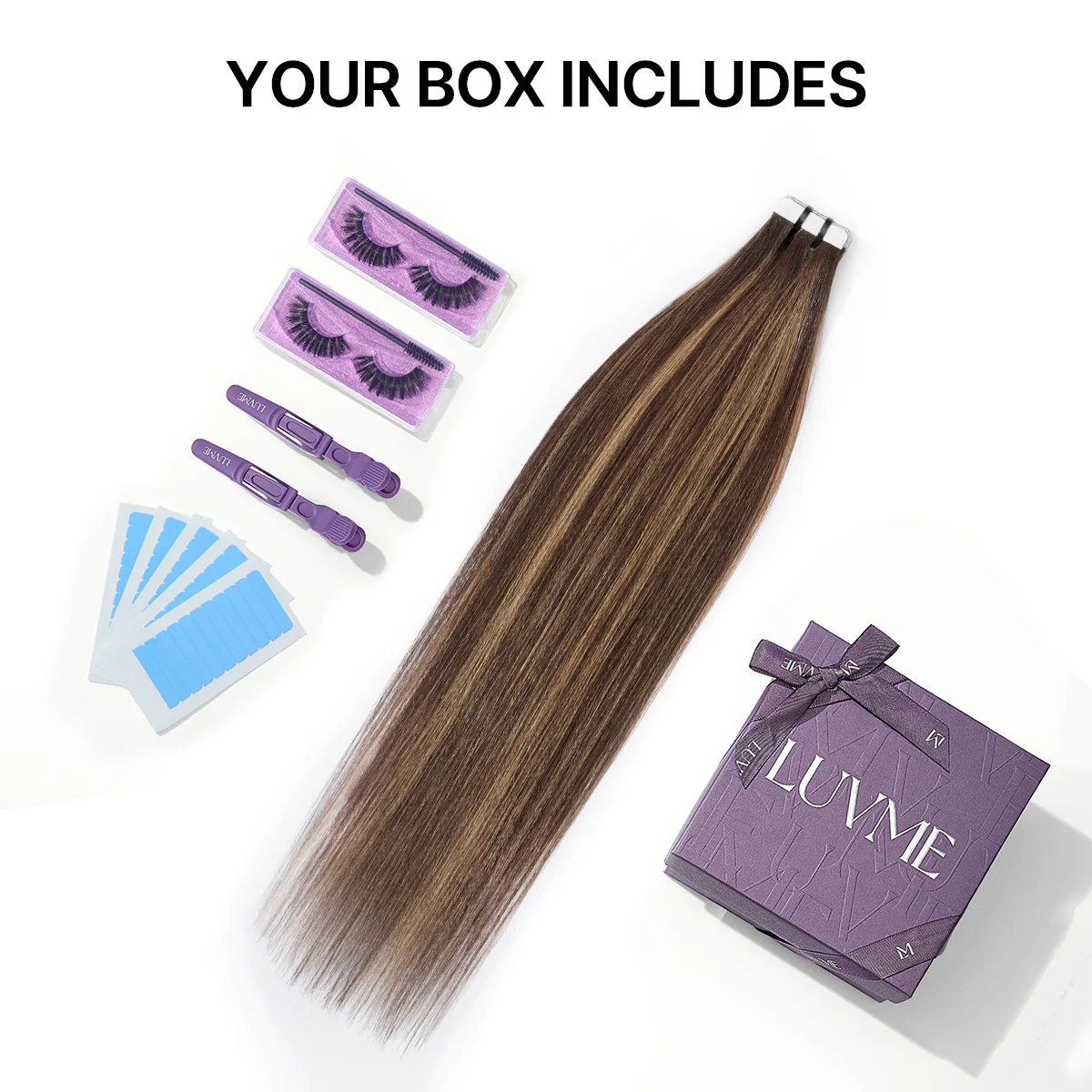 Chocolate Caramel Highlight Tape In Hair Extensions Human Hair 20pcs 50g Silky Straight Invisible Double Sided Tape Extensions - US Only - Image 9