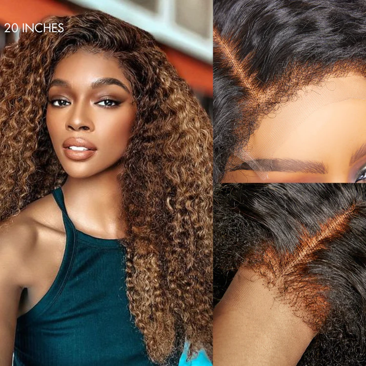 Limited Restock | 4C Edges | Kinky Edges Ombre Brown Deep Wave Glueless 13x4 Frontal HD Lace Wig - US ONLY - Image 2