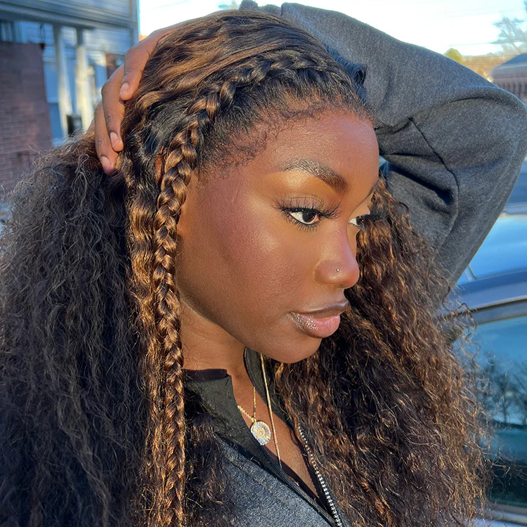 Limited Restock | 4C Edges | Kinky Edges Ombre Brown Deep Wave Glueless 13x4 Frontal HD Lace Wig - US ONLY - Image 3