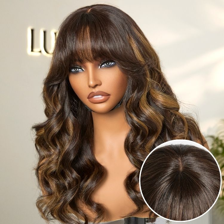 Crazy Wednesday | True Scalp Blonde Highlight Loose Wave Glueless Minimalist Lace Wig with Bangs - Image 4