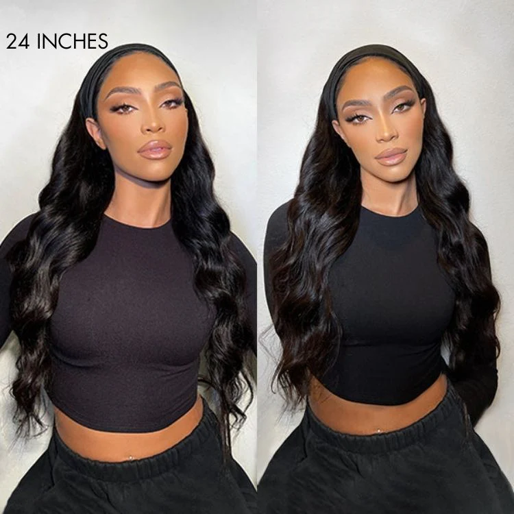 VIP ONLY | Natural Black Body Wave No Lace Glueless Long Headband Wig 100% Human Hair