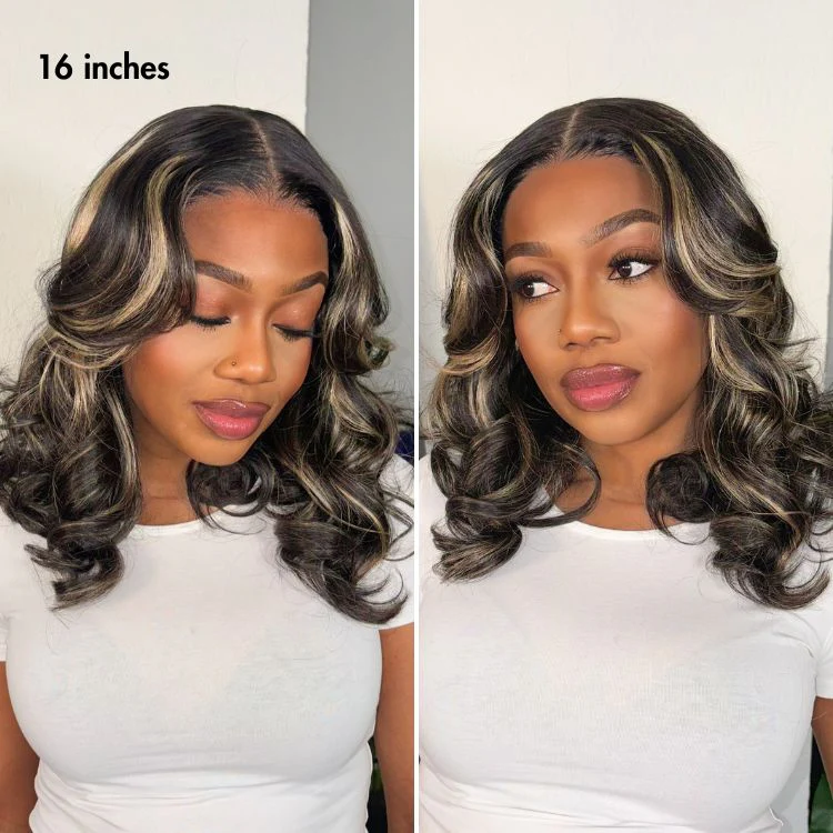 Curtain Bangs Blonde Highlight Loose Wave Glueless 5x5 Closure Pre-Cut Lace Wig All Head Sizes Fit Cap  - US Only - Image 5