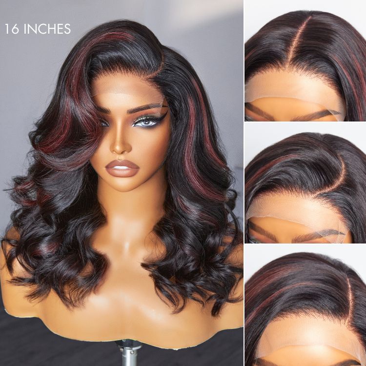 Dark Red Highlights C Part Loose Wave Glueless 5x5 Closure Lace Wig Ready to Go - US Only - Image 2