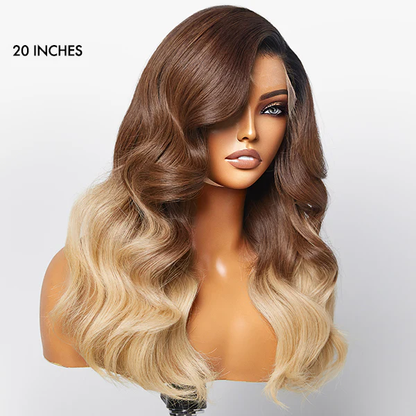 Brown Blonde Ombre Body Wave 5x5 Closure HD Lace Glueless Side Part Wig 100% Human Hair - Image 2