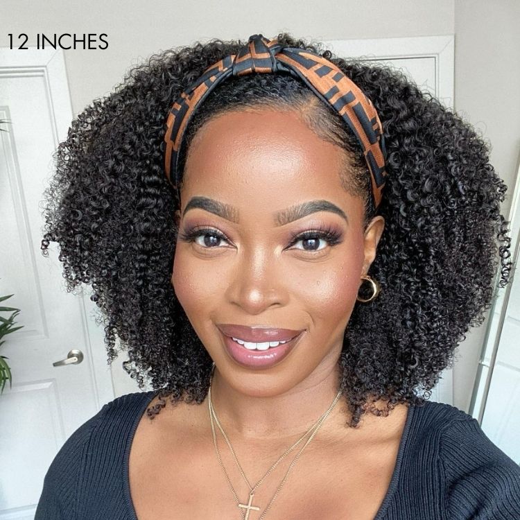 Exclusive Discount | Natural Black Jerry Curly No Lace Glueless Free Part Long Headband Wig 100% Human Hair (Get Free Trendy Headbands) - Image 5