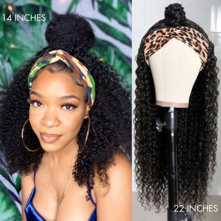 Exclusive Discount | Natural Black Jerry Curly No Lace Glueless Free Part Long Headband Wig 100% Human Hair (Get Free Trendy Headbands) - Image 6