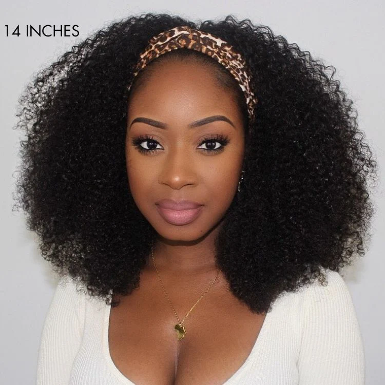 Exclusive Discount | Natural Black Jerry Curly No Lace Glueless Free Part Long Headband Wig 100% Human Hair (Get Free Trendy Headbands) - Image 7