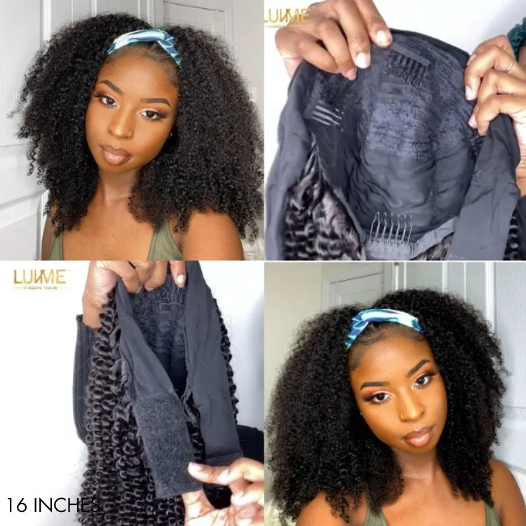 Exclusive Discount | Natural Black Jerry Curly No Lace Glueless Free Part Long Headband Wig 100% Human Hair (Get Free Trendy Headbands) - Image 8