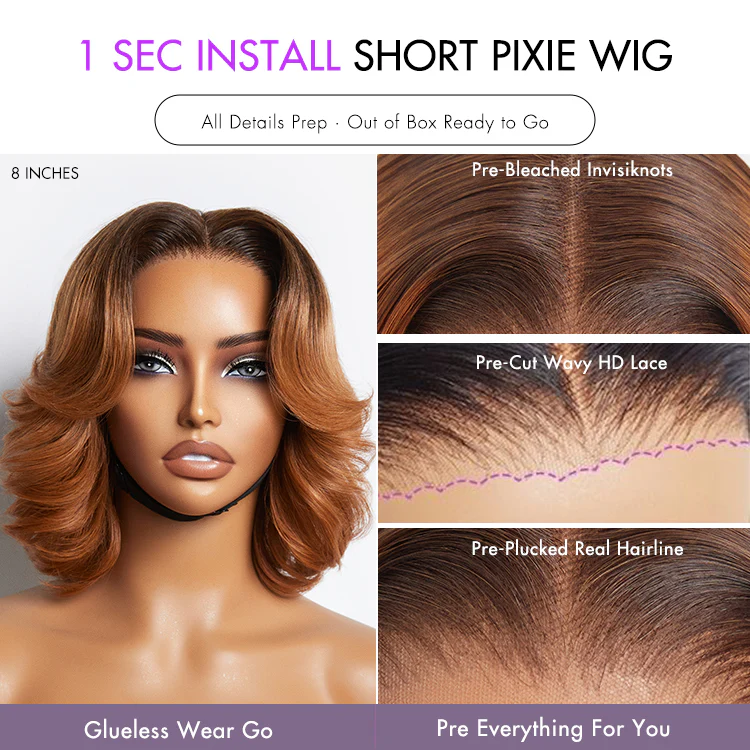 Exclusive Sale | 1 SEC INSTALL WIG | Elegant Boss Vibe Short Pixie Cut Natural Black / Ombre Brown Glueless Minimalist HD Lace Wig Ready to Go - Image 4