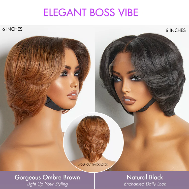 Exclusive Sale | 1 SEC INSTALL WIG | Elegant Boss Vibe Short Pixie Cut Natural Black / Ombre Brown Glueless Minimalist HD Lace Wig Ready to Go - Image 6
