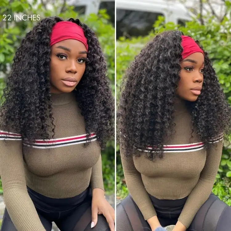 Exclusive Sale | Black / Brown Highlight Deep Wave Headband Wig (Get Free Trendy Headbands) - Image 4