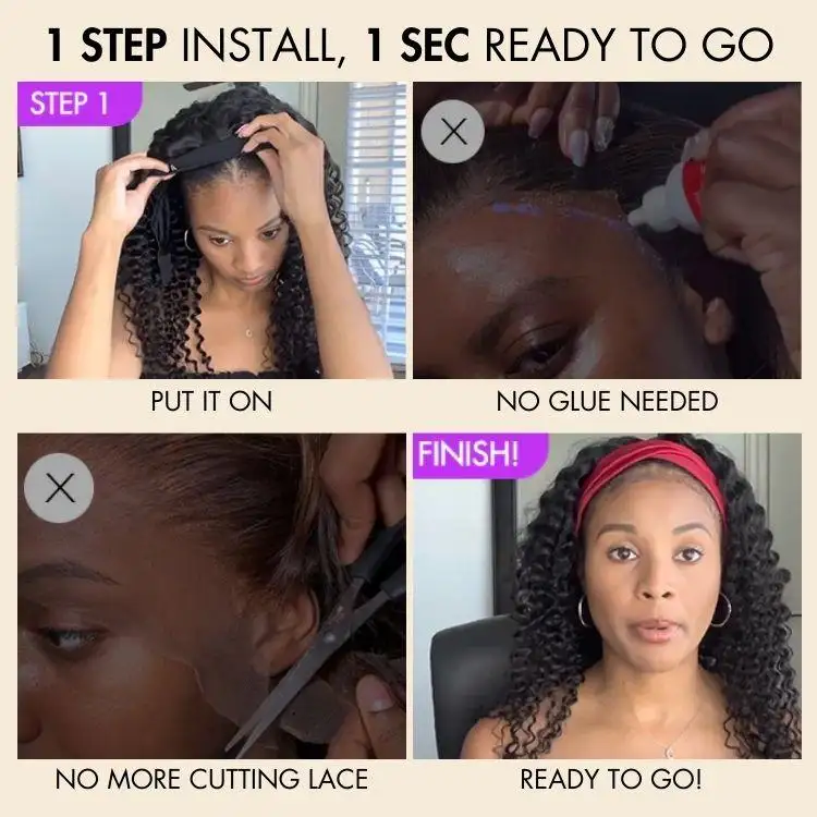 Exclusive Sale | Black / Brown Highlight Deep Wave Headband Wig (Get Free Trendy Headbands) - Image 5