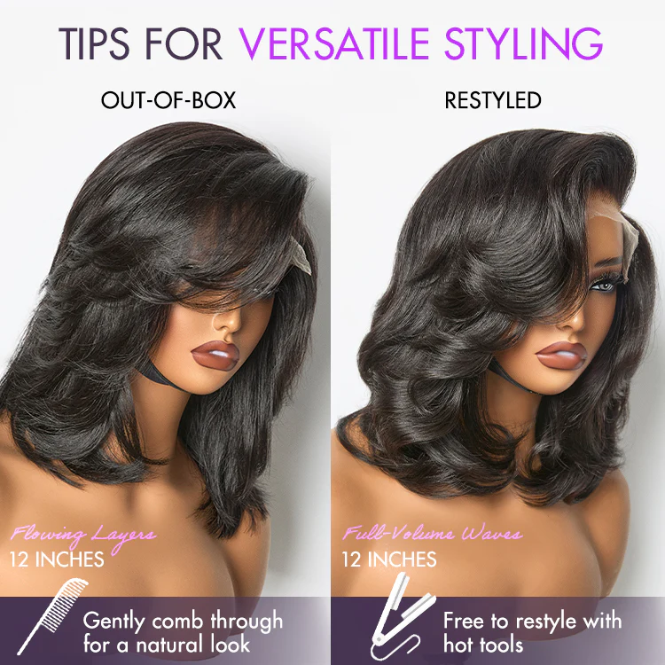 Exclusive Sale | Effortlessly Chic Layered Haircut Wavy Glueless HD Minimalist Lace Short Wig - Image 8
