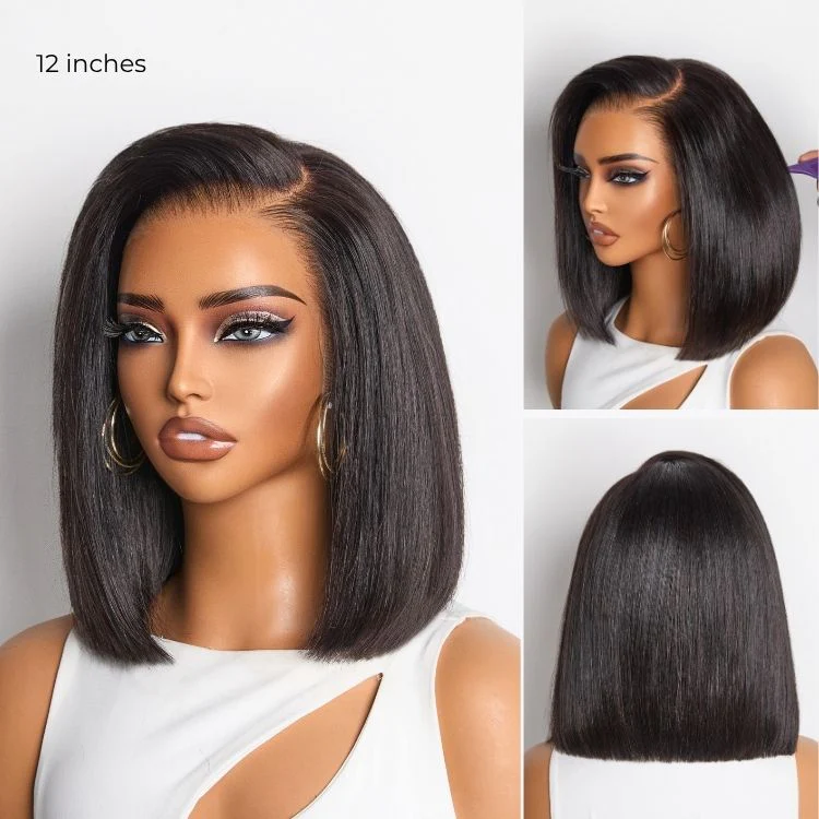 Exclusive Sale | PreMax Super Natural Hairline Silky Blunt Cut Bob Glueless 13x4 Frontal Lace Human Hair Short Wig Pre-Cut Lace - Image 7