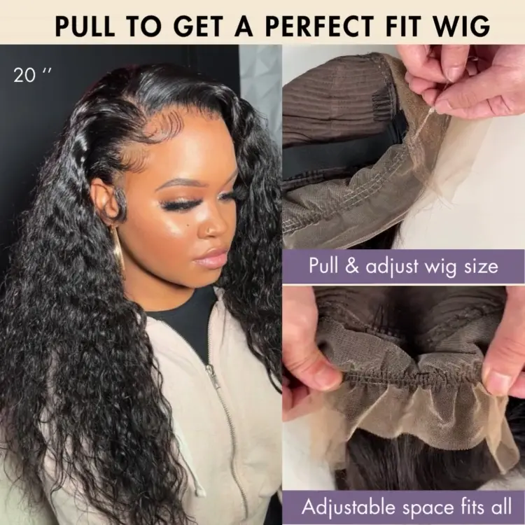 Exclusive Sale | 360 Lace Invisi Drawstring Super Natural Hairline Water Wave Free Part Human Hair Wig Pre-Cut Lace - Image 3