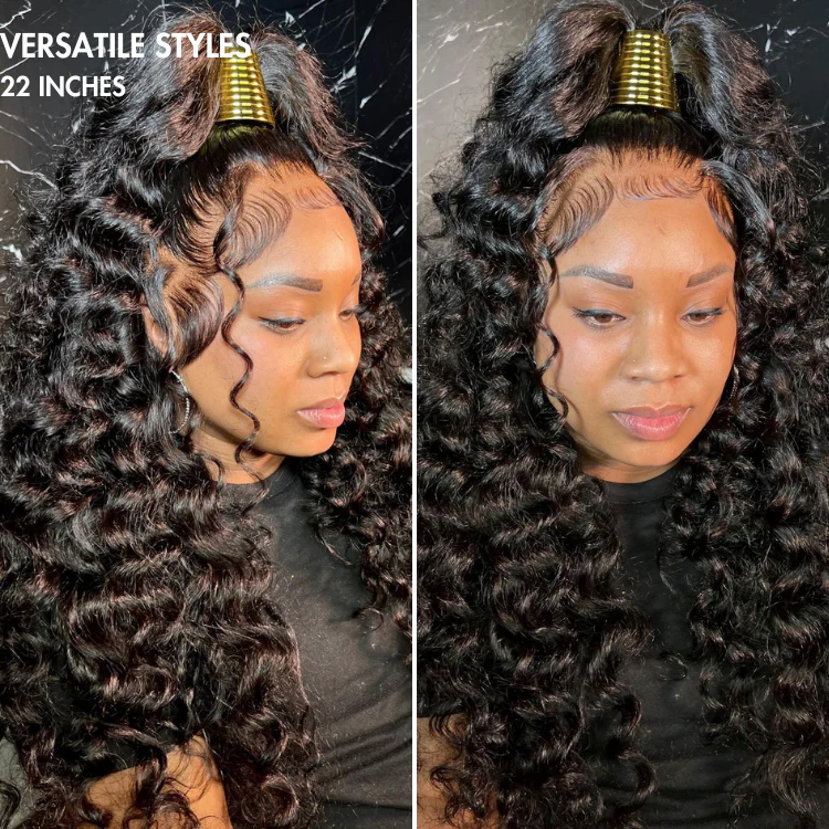 Exclusive Sale | 360 Lace Invisi Drawstring Super Natural Hairline Water Wave Free Part Human Hair Wig Pre-Cut Lace - Image 4