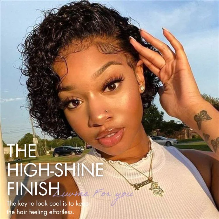 Limited Restock | Slicked-Back Short Cut Curly Glueless 13x4 Lace Front Wig 100% Human Hair - US Only - Image 4