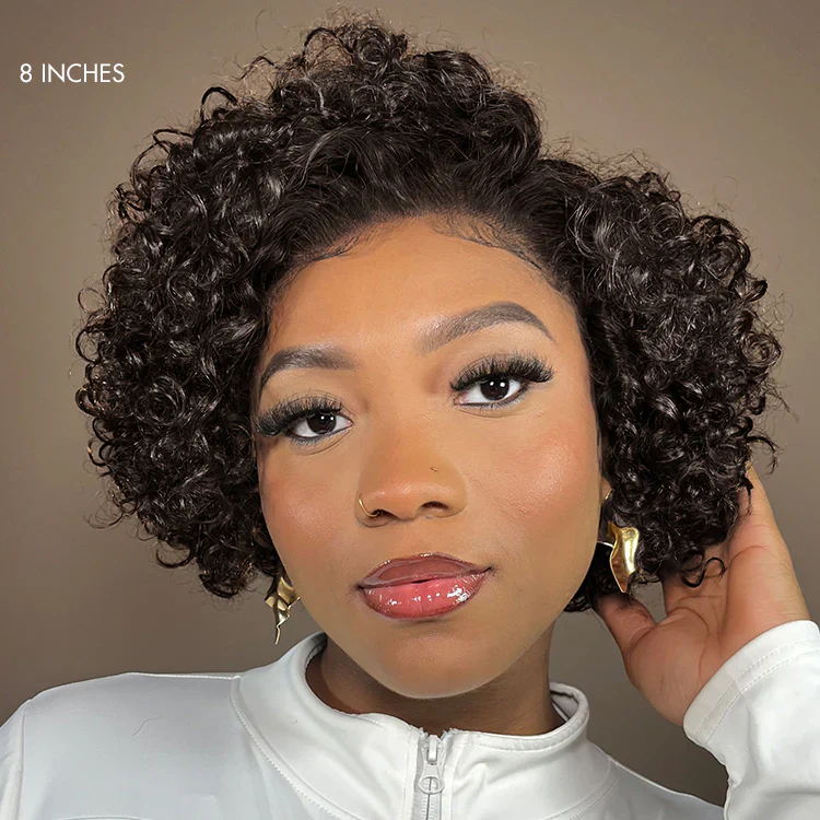 Exclusive Sale | Trendy Short Cut Curly Minimalist HD Lace Glueless Side Part Wig 100% Human Hair - Image 2