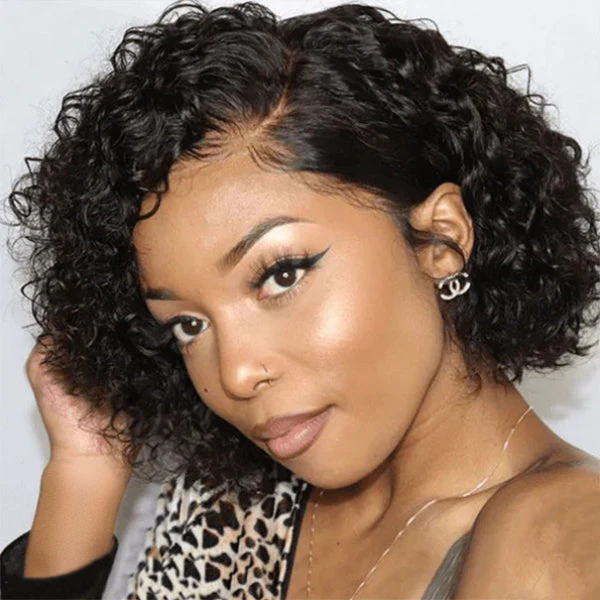 Exclusive Sale | Trendy Short Cut Curly Minimalist HD Lace Glueless Side Part Wig 100% Human Hair - Image 3