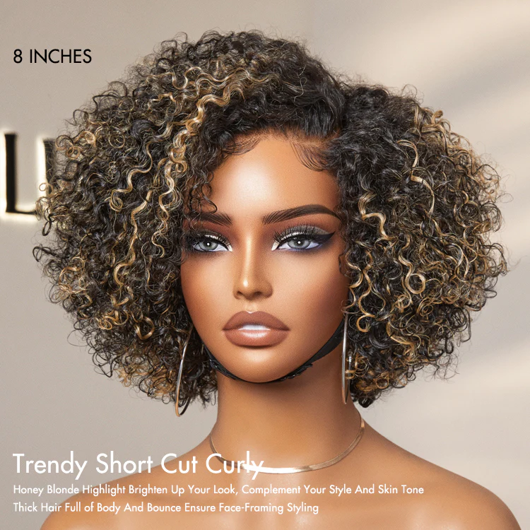 Exclusive Sale | Trendy Short Cut Curly Minimalist HD Lace Glueless Side Part Wig 100% Human Hair - Image 7