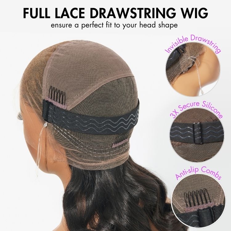 Luvme Hair Full Lace Classy Natural Black Body Wave Free Parting Half Up Half Down Wig Invisi Drawstring Cap Pre-cut Lace - Image 7