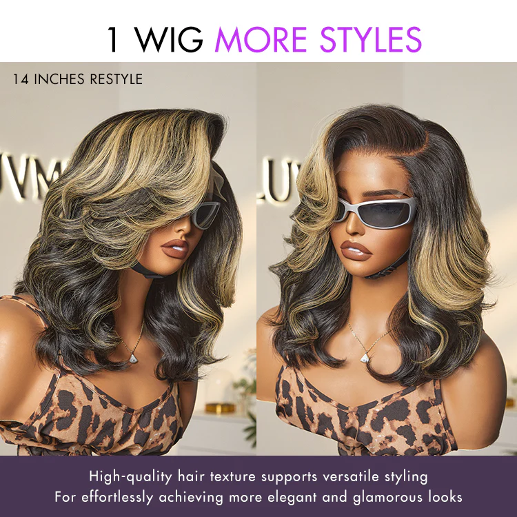 Honey Blonde Highlight Layered Cut Glueless Wig Minimalist HD Lace Human Hair Wig - Image 4