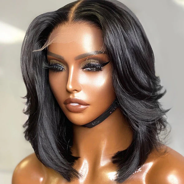 Natural Black Handcraft Layered 5x5 Closure HD Lace Glueless Short Wig
