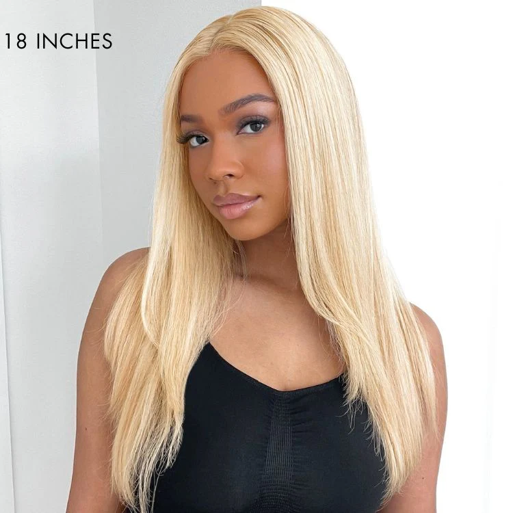 613 Blonde Curtain Bangs Layered Cut Glueless 5x5 Closure HD Lace Wig - Image 2