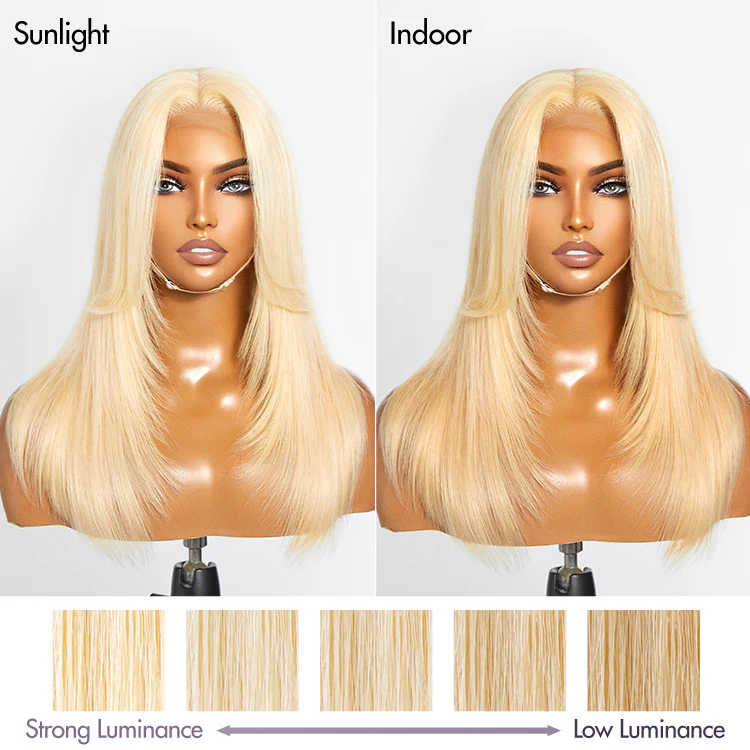 613 Blonde Curtain Bangs Layered Cut Glueless 5x5 Closure HD Lace Wig - Image 4