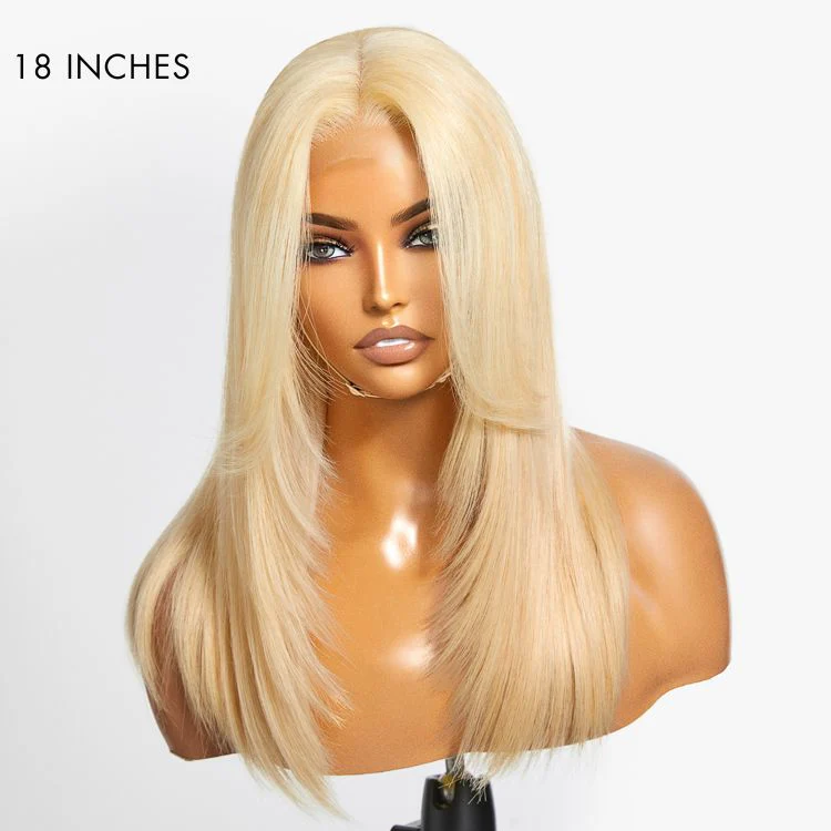 613 Blonde Curtain Bangs Layered Cut Glueless 5x5 Closure HD Lace Wig - Image 6