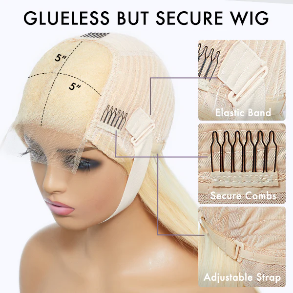613 Blonde Curtain Bangs Layered Cut Glueless 5x5 Closure HD Lace Wig - Image 8