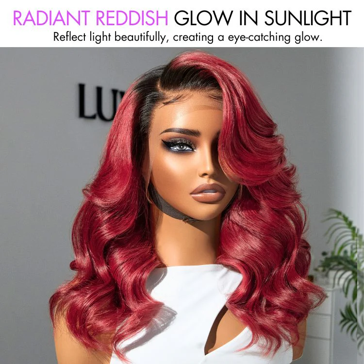 Gorgeous Loose Body Wave Red Hair Wig with Dark Roots Ear-to-Ear 13x4 Frontal Lace Wig - Image 3
