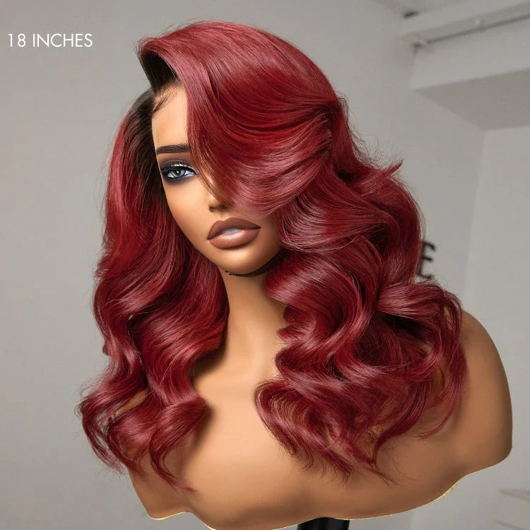 Gorgeous Loose Body Wave Red Hair Wig with Dark Roots Ear-to-Ear 13x4 Frontal Lace Wig - Image 5